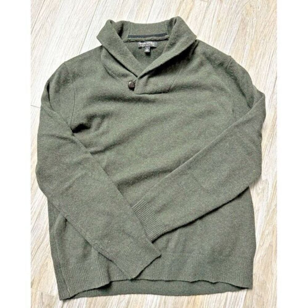 Banana Republic Men Large Shawl Collar Italian 100%‎ Merino Wool Green Sweater